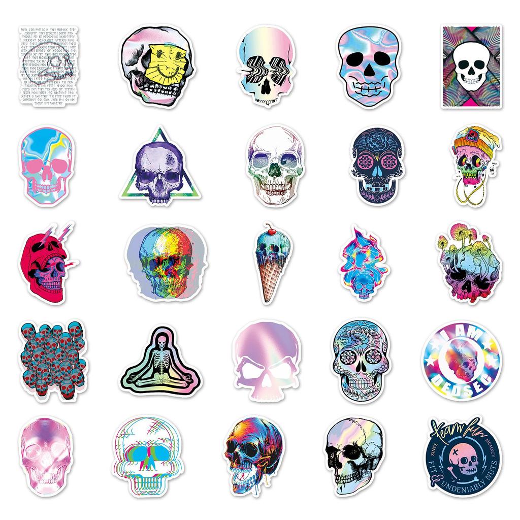 50 PCS Skull Holographic Graffiti Sticker - Metallic Laser Cool DIY Decals for Phone Notebook Helmet Skateboard Luggage, Waterproof Vinyl Stickers