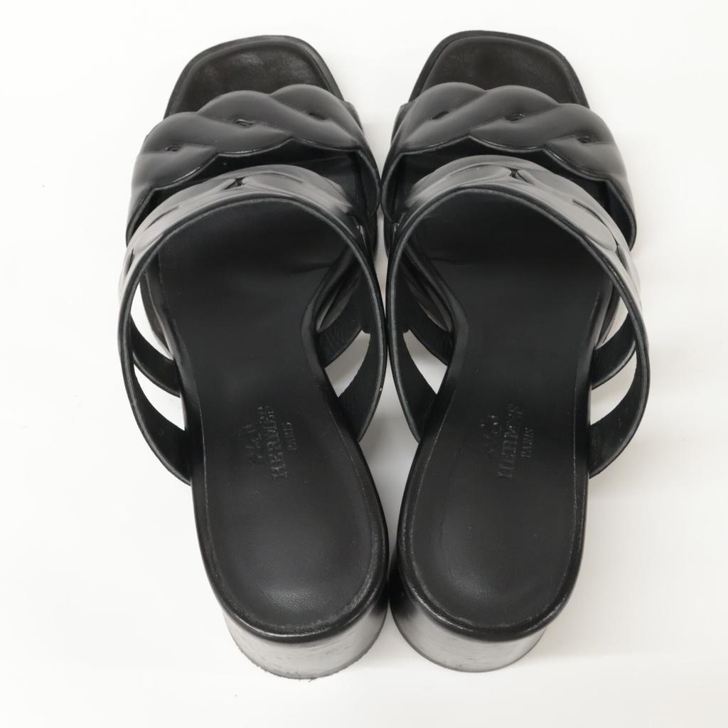 HERMES [Excellent Condition] Gaby 60 Gaby 60 Chaine Gourmet Chaine Torsade Chunky Heel shoes 38 blackUsed