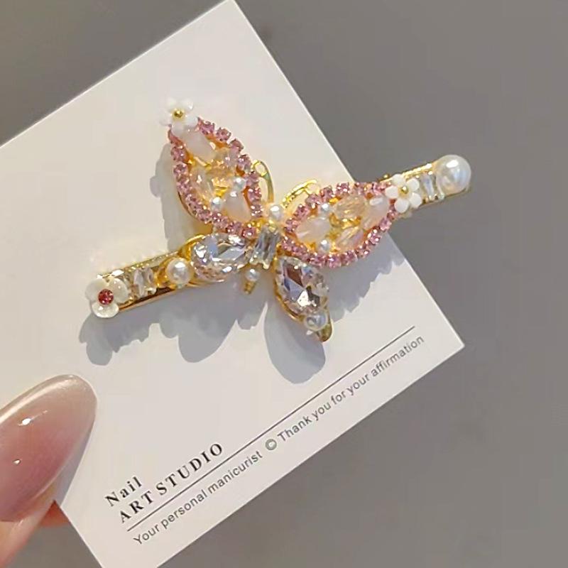 

2025 High-End Pink Crystal Butterfly Hairpin for Women - Forehead or Bangs Clip