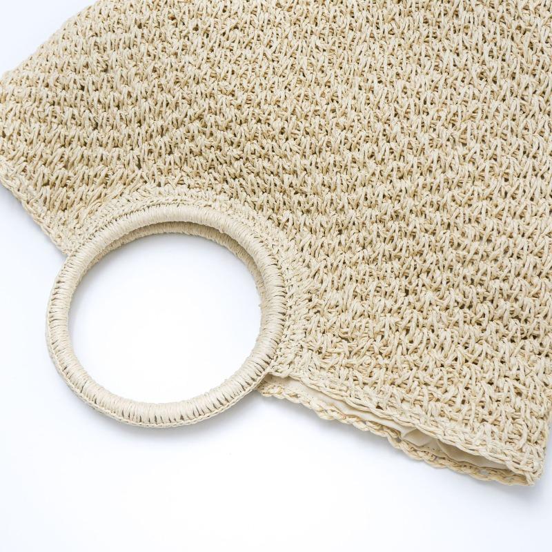 Neue handgewebte Tasche großes Fassungsvermögen Hand-Strohbeutel Freizeit-Urlaubsstil Strandtasche Ringgriff Tragetasche