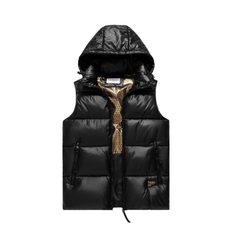 2024 Winter Black Gold Detachable Hood Down Cotton Vest - Unisex Thickened Short Outerwear