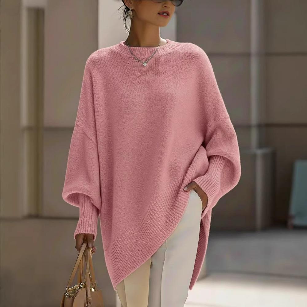 Damen Uni Rundhals Pullover Strickoberteil, Lockerer Fauler Stil Freizeit Strickbluse