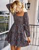 Women's Fashion Casual Print Temperament French Square Collar Long Sleeve Dress