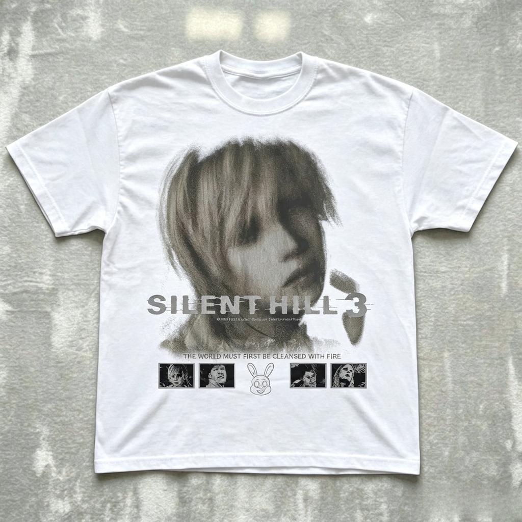 T-shirt Unisex Heather di Silent Hill 3 Cotone Unisex Vintage Gioco Horror Oversize Casual Streetwear Gamer Manica Corta Retro Tee Top