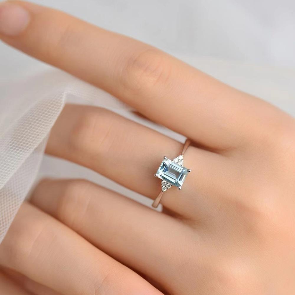 Sea Blue Treasure Ring, Feminine Temperament, Light Luxury, Fashionable, Versatile Ins, Blue Topaz, Non Fading Ring