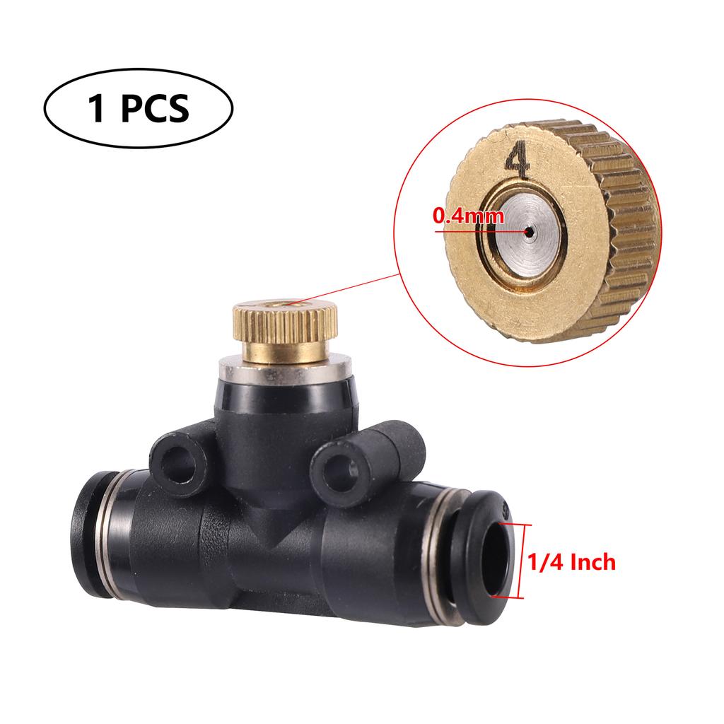 0.2/0.3/0.4/0.5mm Brass Spray Nozzle Atomizing Nozzle Kit for Cooling System 1/4" Tube Low Pressure Garden Yard Atomizing Nozzle
