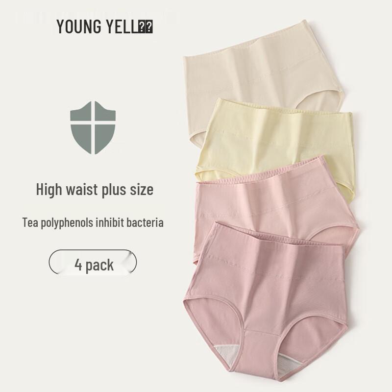 YOUNGYELL Women's High-Waist Cotton Antibacterial Briefs 4-Pack
