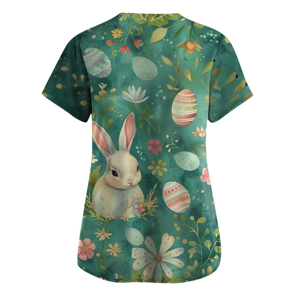 Damen Valentinstag Bedruckte Lockere V-Ausschnitt Tasche Kurzarm Uniform Uniform