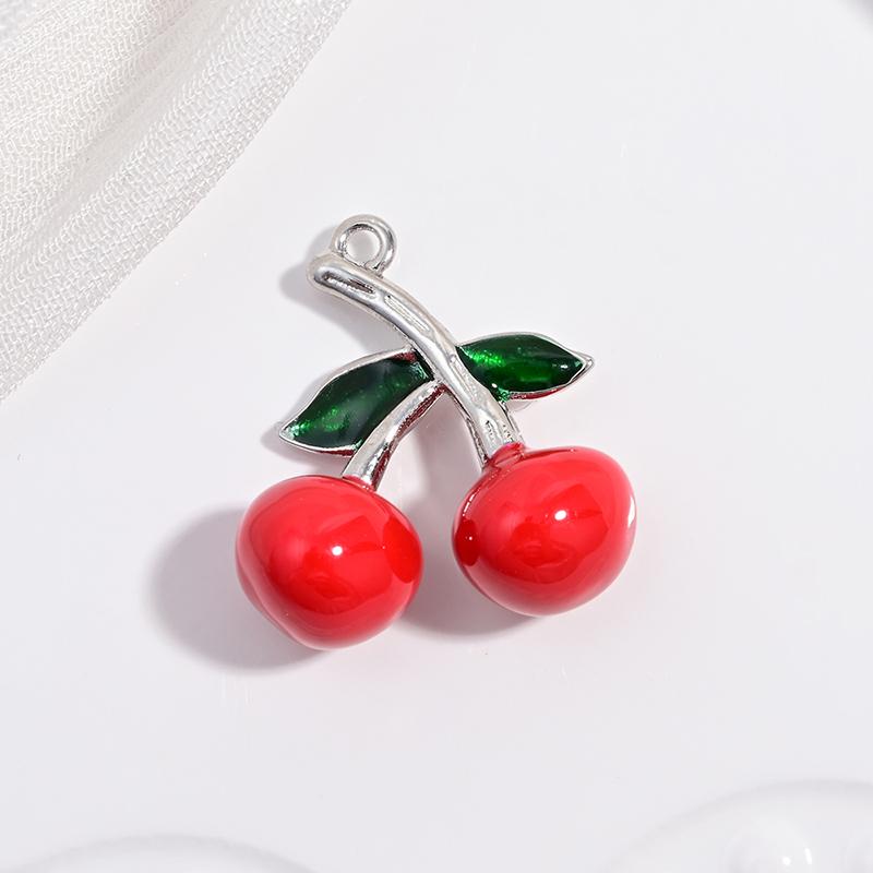 ZHUKOU Enamel Oil Drop With CZ Stone Strawberry Cherry Fruit Series Pendant DIY Handmade Jewellery Accessories:VD1654-1665