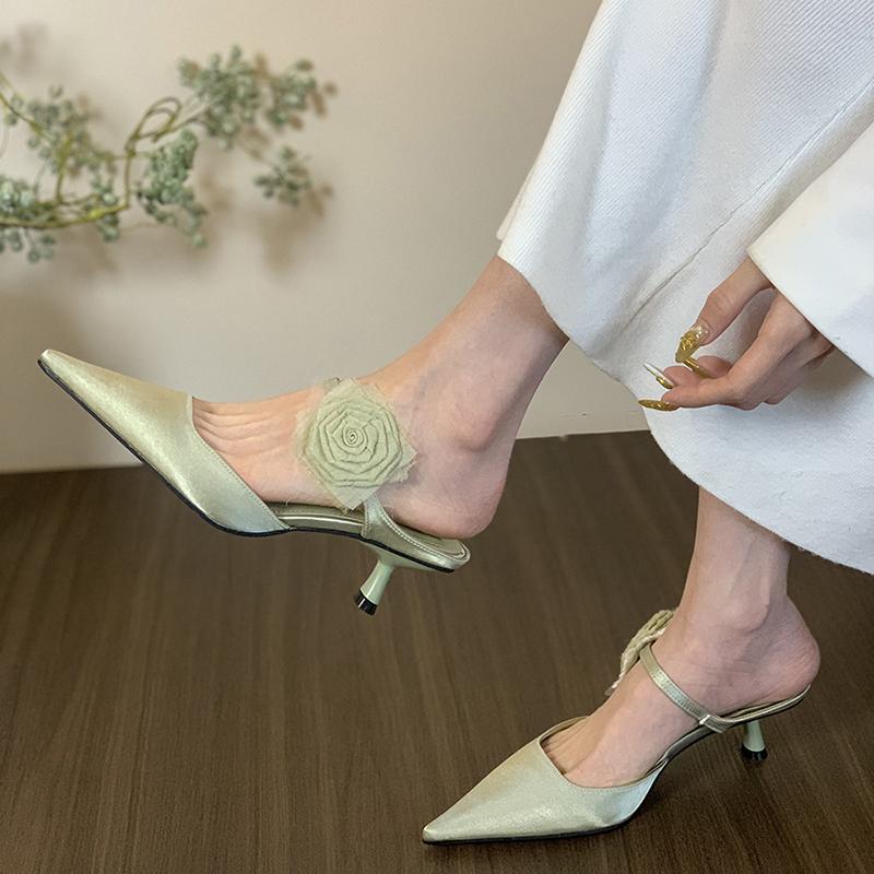 

Летние женские модные туфли-мюли с острым носком, модные туфли на тонком каблуке, поющие шлепанцы, повседневные туфли для танцев и выпускного вечера 35 зелёный