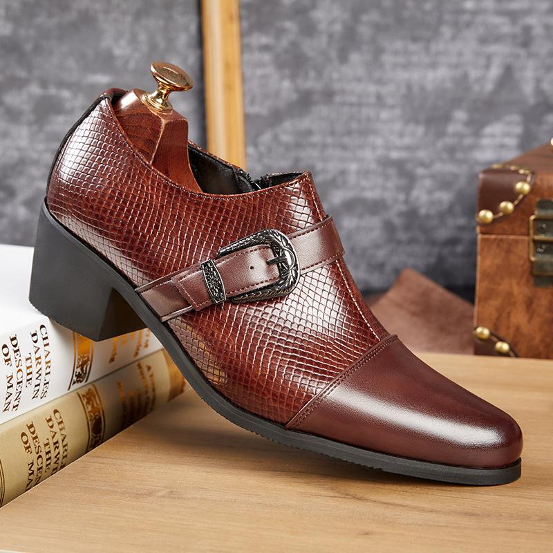 Men's Shoes Retro High Heels Large Size Business Dress Leather Shoes Men's Fashion Cuban Shoes Large Size Casual Shoes