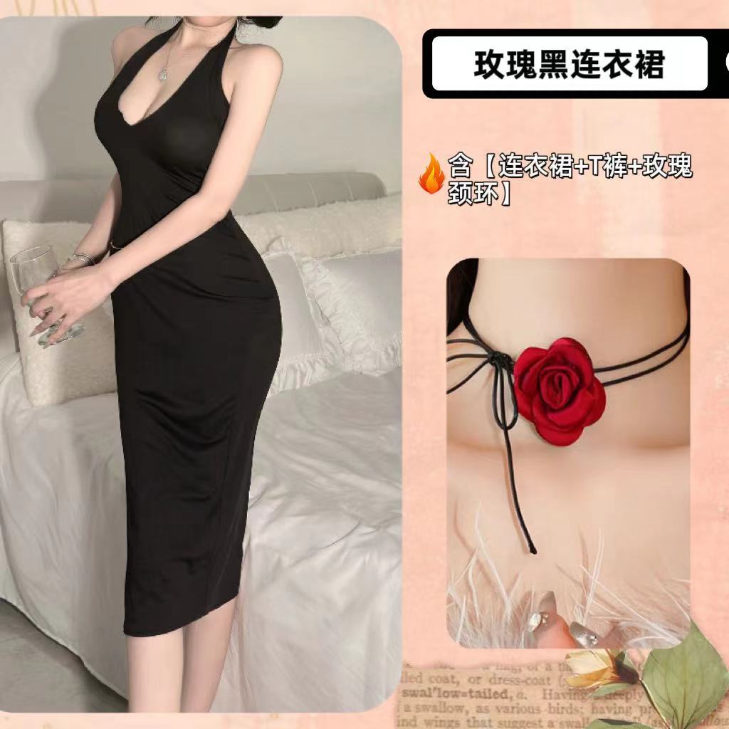 French Celebrity Deep V Buttocks Dress Pure Seduction Pajamas Sex Lingerie Sexy No-Take Suit Women