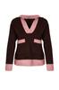 Women's Elegance Style Sweater Brown Soft Textured Color Blocked Knitwear Sweater