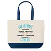 Tote Bag - PLANETEE - A Formidable Waitress - Blue Background - Cotton 40x45 Cm - Made In France