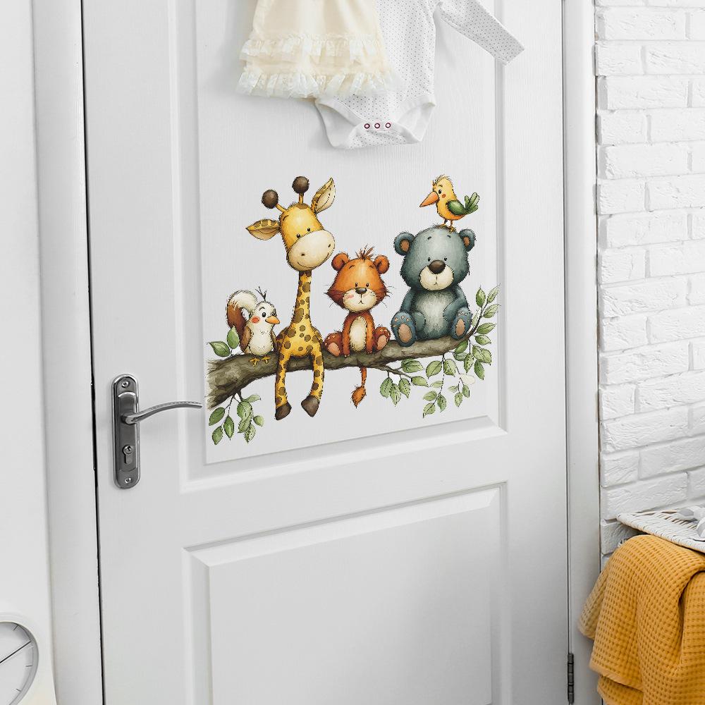 Self-adhesive Wall Stickers Cute Little Animals Sitting On Branches for Kids Room Bedroom Home Decor