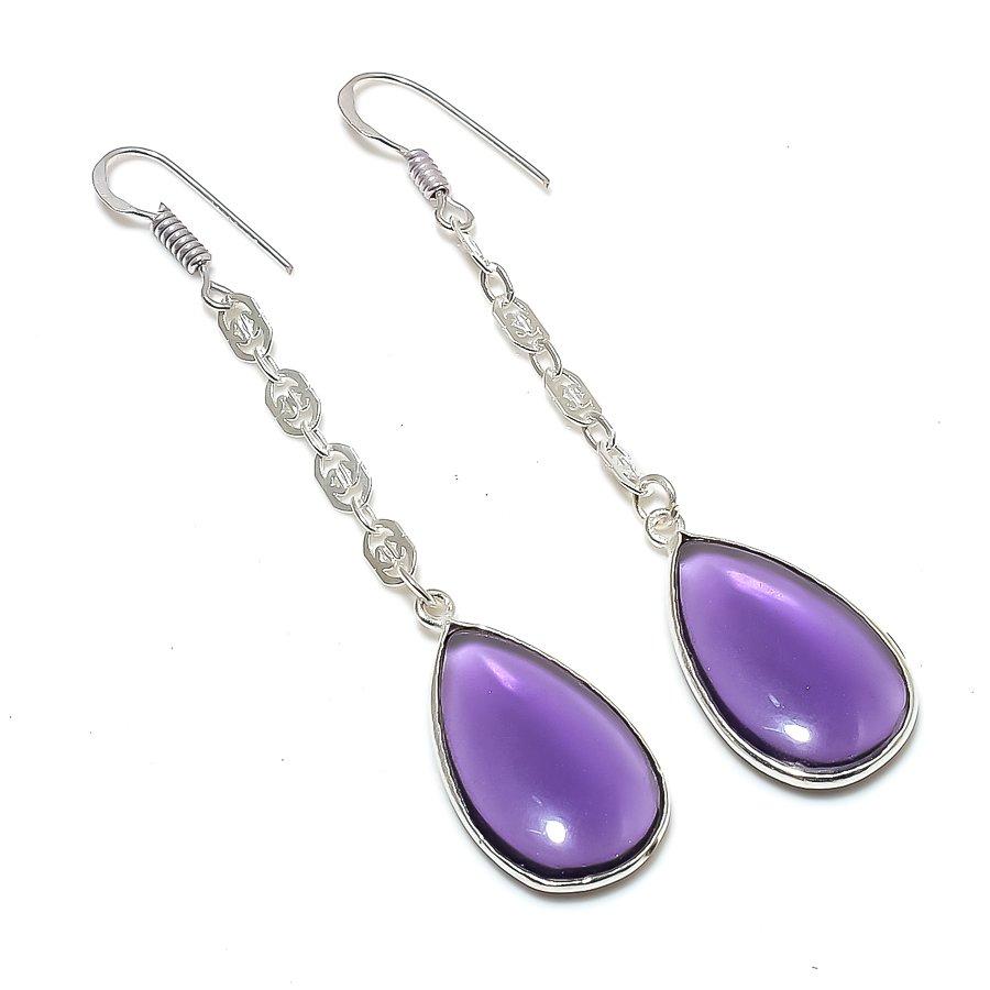 Amethyst Gemstone Handmade 925 Sterling Silver Jewelry Earring 2.88" GK-5209