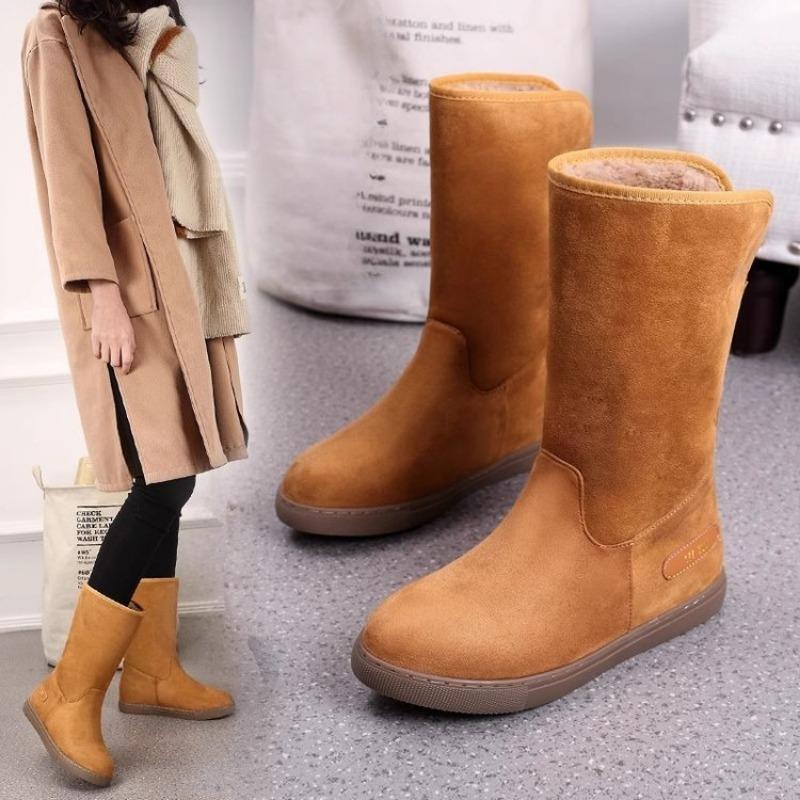 New Style Snow Boots and Women's Shoes, with Added Fleece and Thickened Flat Mid-calf Women's Boots and Cotton Shoes