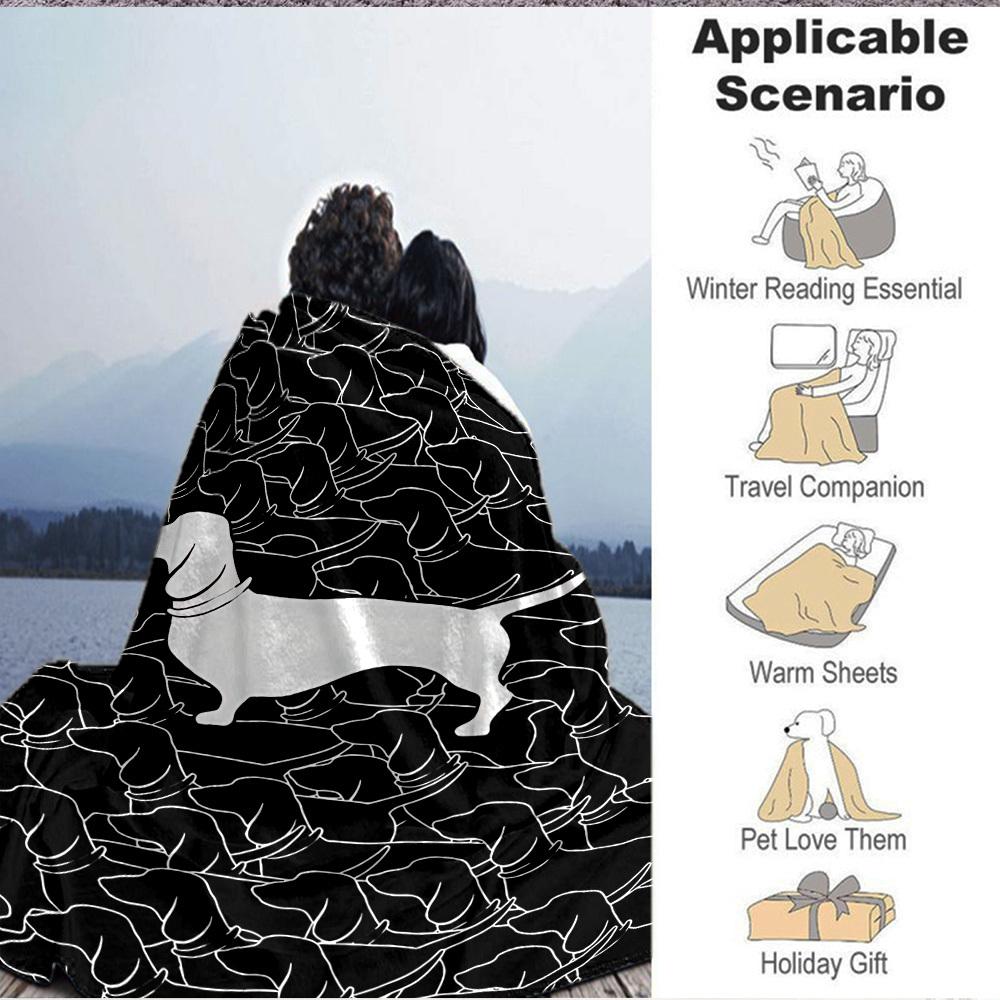 1pc Dachshund Pattern Lightweight Flannel Blanket, Comfortable and Warm Blanket, for Office and Camping Sofa Bed153