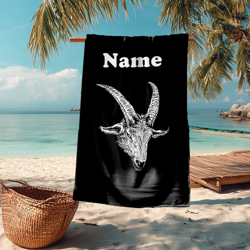 Custom Name Ultra-Soft Beach Towel with Goat Theme,Ideal for Pool - Camping, Diving - Perfect Travel Essential, Vibrant Beach Towel.