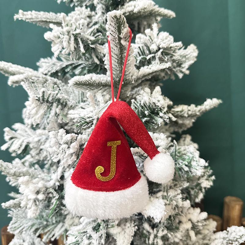 Mini Letter Christmas Hat Christmas Tree Pendant Decorations Hanging Ornament Cute Plush Velet Santa's Hat Christmas Home Decor