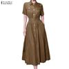 ZANZEA Women Turn Down Collar Summer Casual Short Sleeve Long Dress