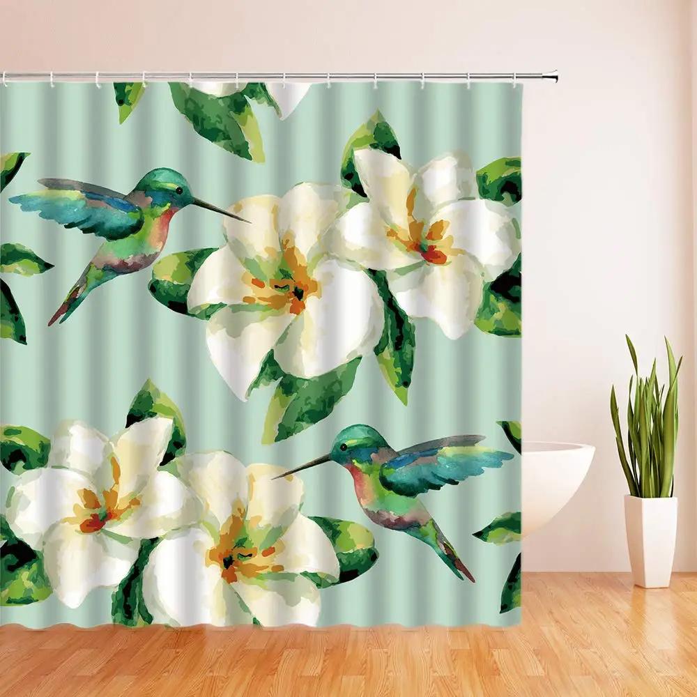 Tende da Doccia in Tessuto Impermeabile con Fiori Vintage Disegnati a Mano per Bagno, Tende da Bagno con Magnolie Decorazione Vasca da Bagno con Ganci