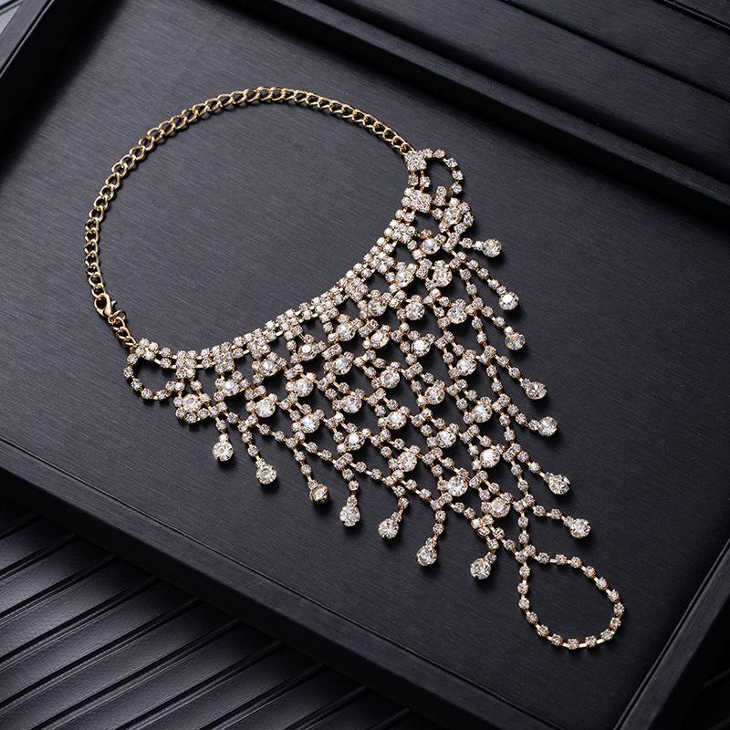 Creative Diamond-encrusted Mesh Fringed Bracelet, High-end Sense Light Luxury Temperament Bracelet, Women's Niche Finger Chain, Bracelet Jewelry