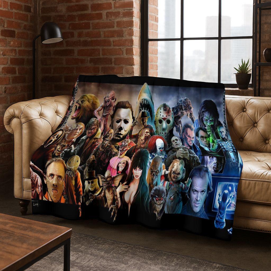 Horror Chucky Pennywise Clown Halloween Saw Freddy Krueger Flannel Blanket Soft Warm Blanket for Bedroom Living Room Bed Picnic