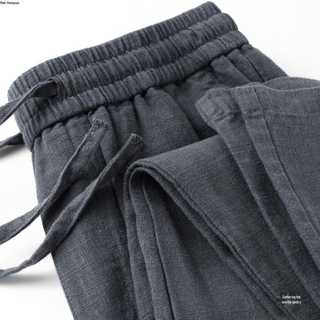 Unisex Smoky Gray Cotton-Linen Breathable Summer Pants