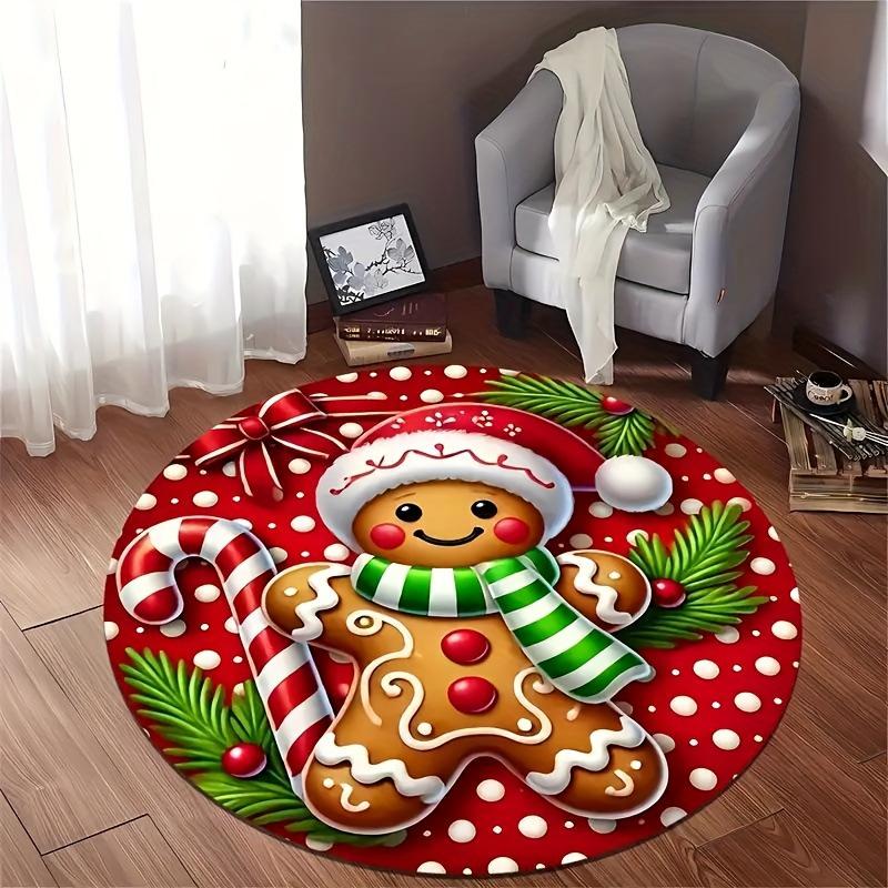 Christmas Nursery Rug Pink Snowman Playmat for Kids Room Santa Claus Toddler Round Carpet Gingerbread Man Non Slip Circle Rug