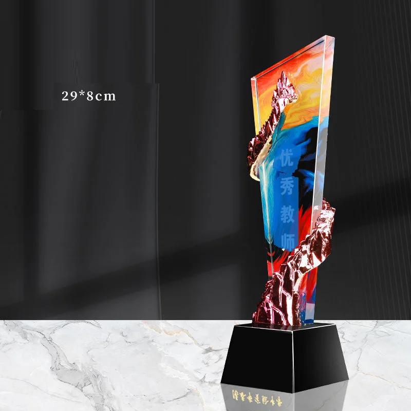 Customized Crystal Trophy with Pentagram Resin, Annual Meeting Souvenirs, Home Decoration, Color Printing Trophy High-grade, 1Pc