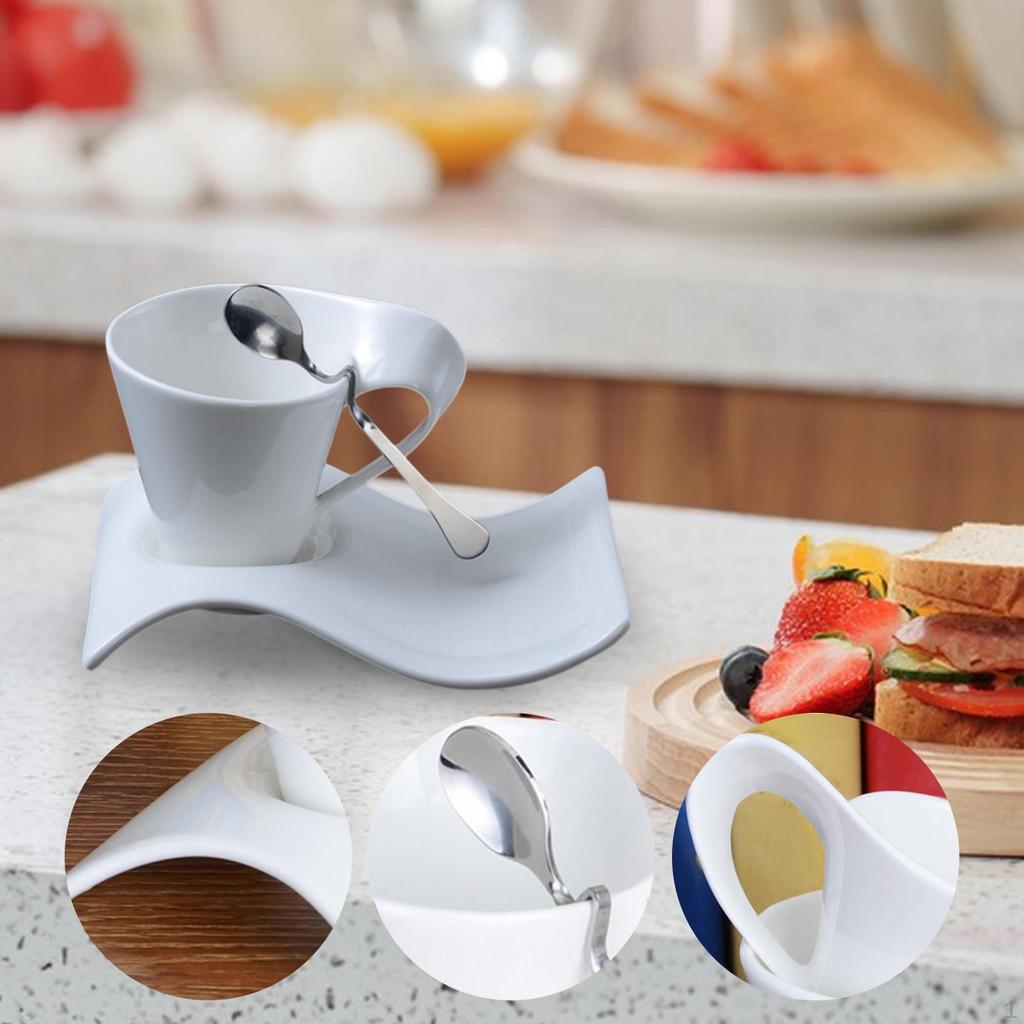 Ceramic Coffee Mug with Saucer Set Abstract Art Chocolate Spoon for Office