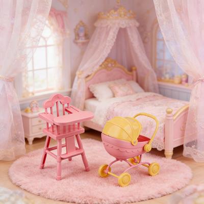 Set Passeggino e Sedia Alta per Bambole Mini Giocattolo Realistico per Bambole Passeggino Leggero Portatile Accessori per Bambole in Plastica ABS per Bambini Immaginativo
