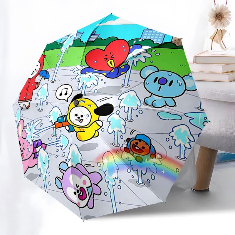 1pc Outdoor Umbrella with BT21 Characters - Automatic Opening/Closing, Portable 3-Fold Design, 8-Bone Iron Frame - Perfect Gift for Fans, Travele