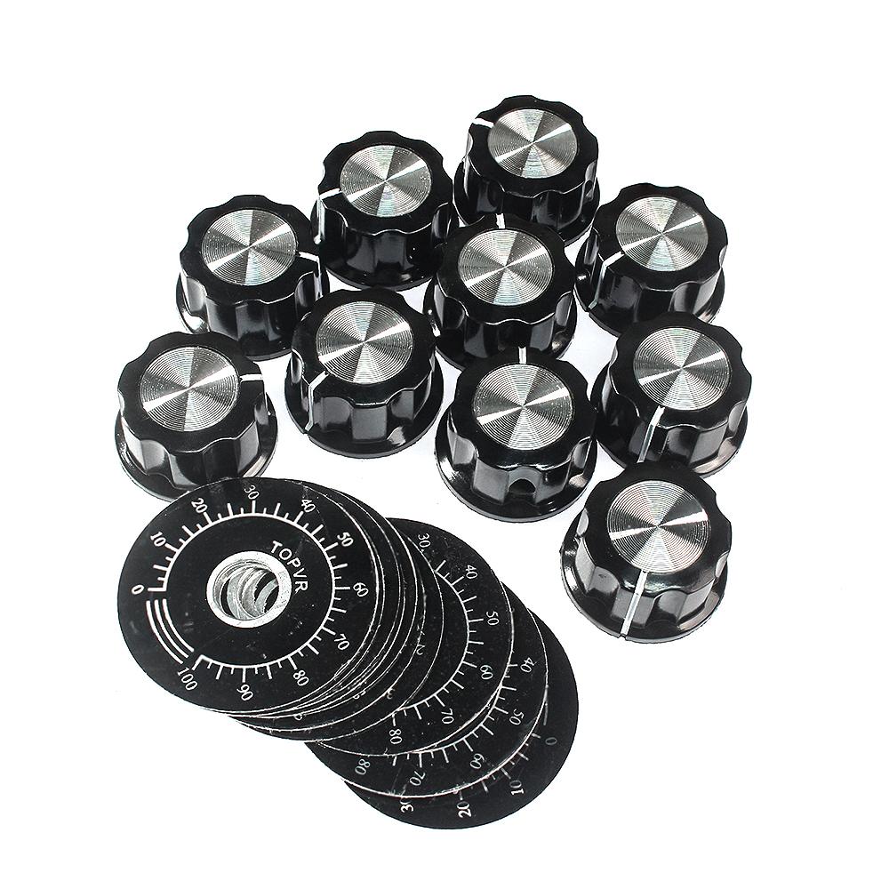 

Комплект из 10 комплектов ручек потенциометра. MF-A03. Ручка-циферблат + MF-A03. Бакелитовая ручка со шкалой. Листовая цифровая шкала. чёрный