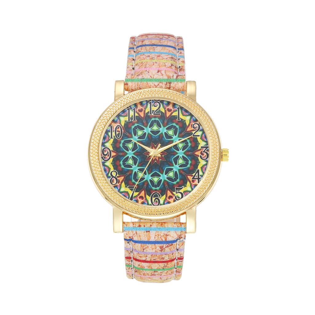 New women's watches student wrist watches wood grain turntable retro stripe leather strap ethnic style watches
