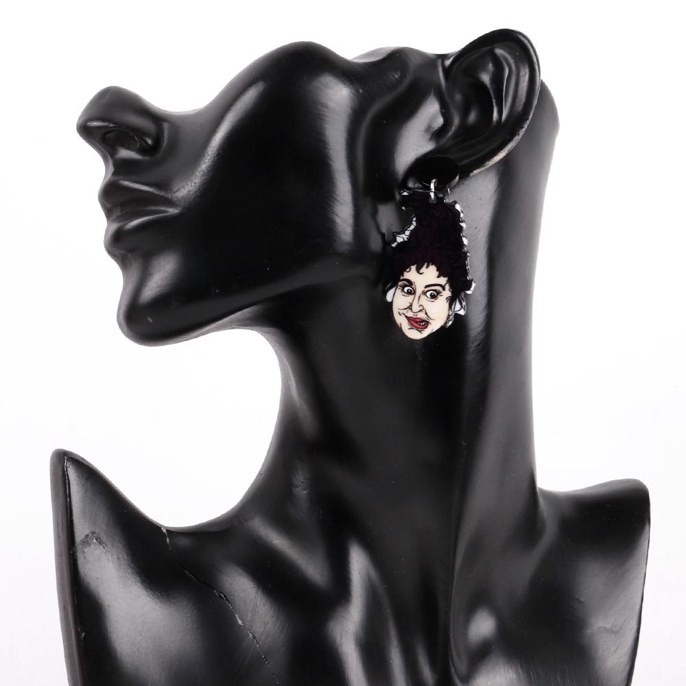 Scary Witch Lady Acrylic Halloween Earrings for Women Creative Funny Cartoon Wear Hat Skull Dangle Earring Gothic Jewelry Gifts