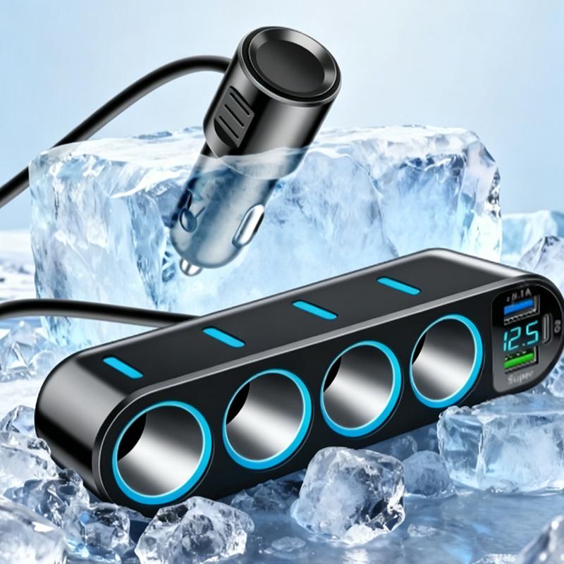 7 In 1 Safe Car Fast Charger Adapter 4 Cigarette Lighter Dual USB PD 12-24V Overheat Protection for Vehicle Use
