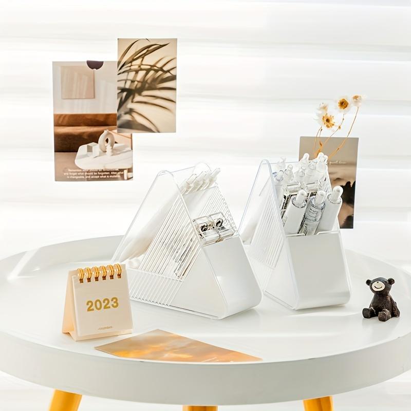 1pc Japanese Style Plastic Triangle Organizer – Desktop Pen Holder for Student Stationery, Multifunctional Angled Cosmetic Storage