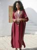 EDOLYNSA Wine Red Women Embroidered Kaftan Robe Long Dress Outfit Soft Boho Vacation Relaxed Beach Wear Lounge Wear Moo Moo Dress Q1654