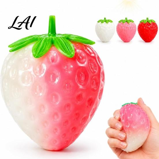 Stress Relief Gadget 1/2Pcs Strawberry Squeeze Toy Color Changing Soft Ball Sensory Decompression Simulated Fruit Pinch Fidget Toy Anxiety