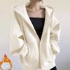 Women's Retro American-Style Hooded Cotton Cardigan with Plus Velvet for Autumn/Winter 2025