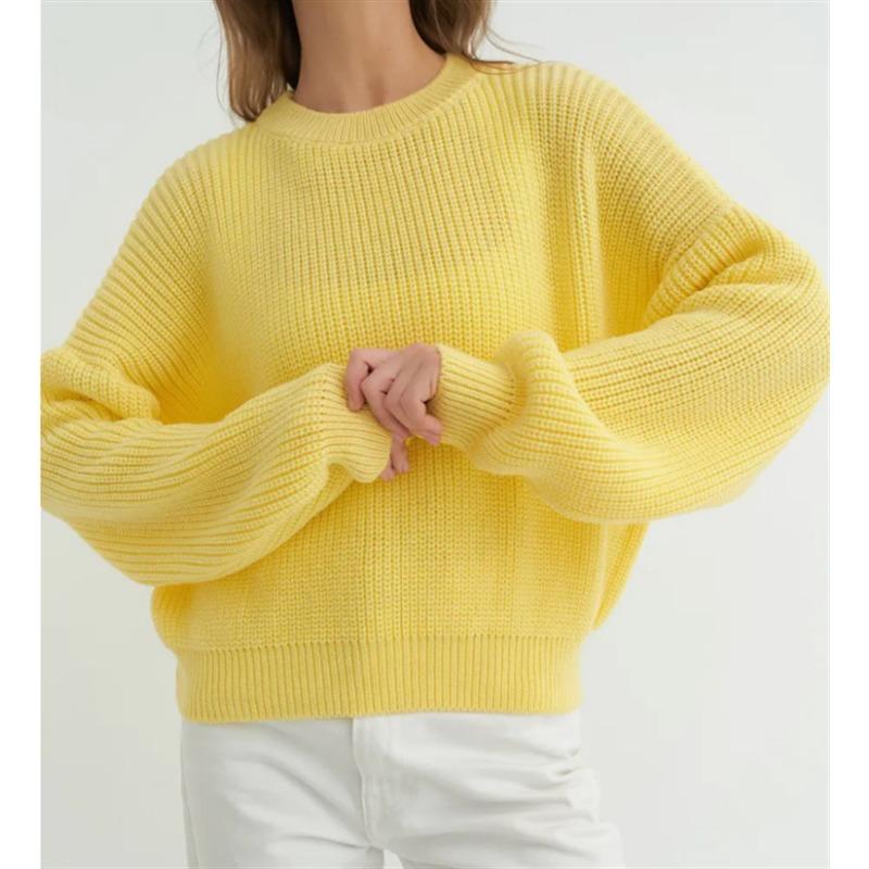 

Solid color crew neck sweater autumn and winter loose knitted sweater Ins pullover sweater women S жёлтый