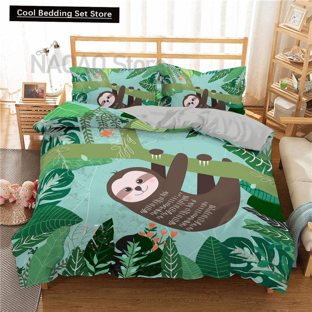 Cartoon Sloth Bedding Set for Bedroom Home Manga Style Sloth Print Duvet Cover Lazy Sleeping Australian Animal Soft Quilt Cover