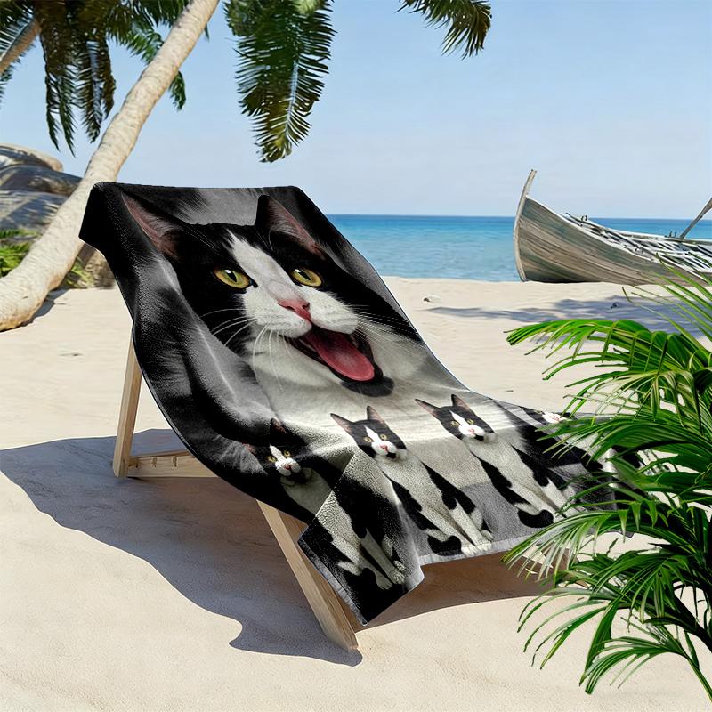 Cow Cat Siamese Print Beach Towel, Large Soft Quick Dry Towel for Beach Camping Swimming