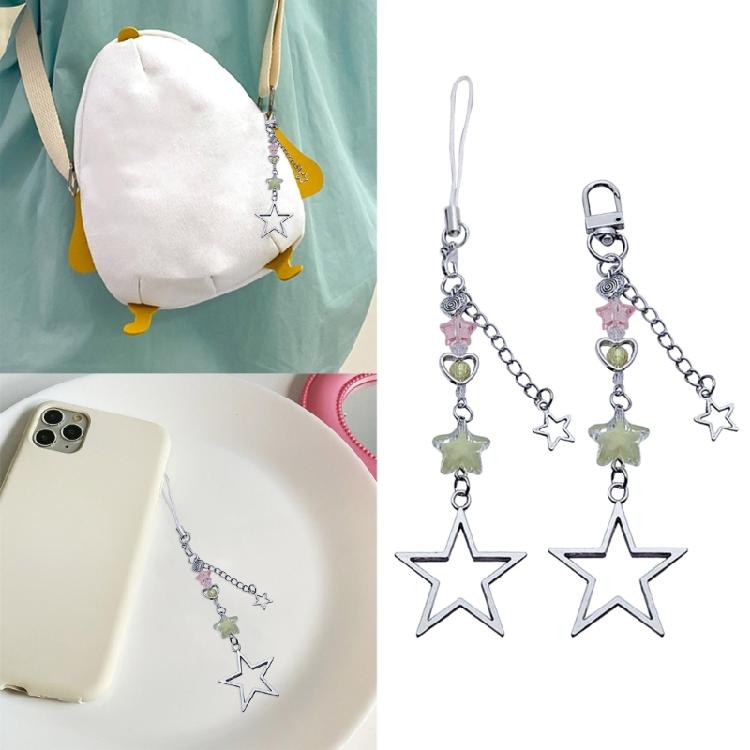 Stylish Star Beaded Phone Chain Alloy Material Star Keychain Bag Decoration