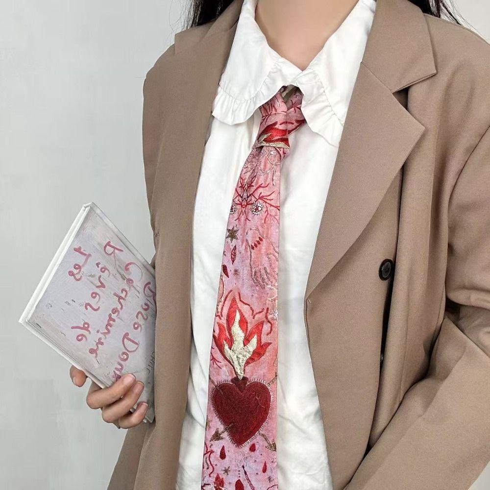 Gradient Pink Romantic Neck Scarf Y2K Women's Neck Tie Unique Heart Flame Tie  Fashion Accessory