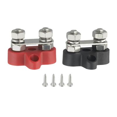 Dual Bolt Battery Terminal Blocks 2PC with M8 Screw Connection for DC 12 48V For Car Marine and Trailer Power Systems