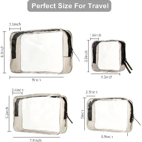 Ovenot 4 Pcs Clear Makeup Bags with Zipper, Makeup Cosmetic Bag for Women Men, Makeup Bag for Travel, Bathroom