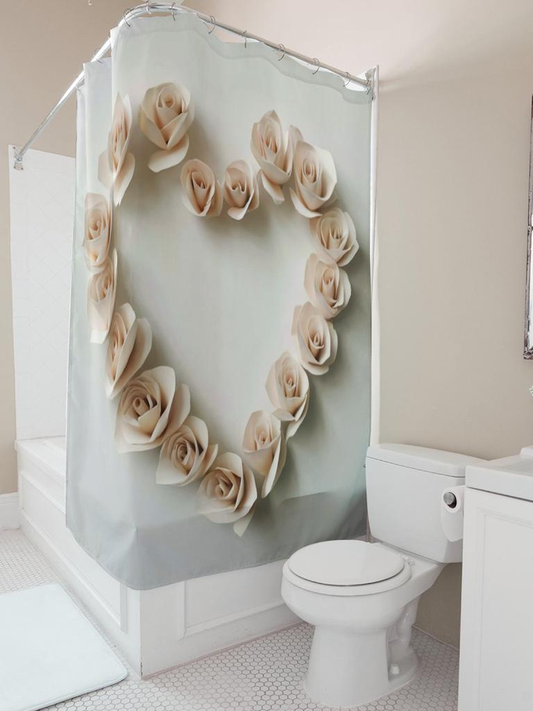 3D Rose Heart Shower Curtain | Elegant and Romantic Bathroom Decor